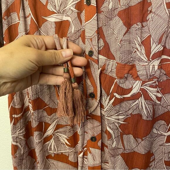 Knox Rose long maxi boho button front tassel tropical red short sleeve dress M - Picture 6 of 12